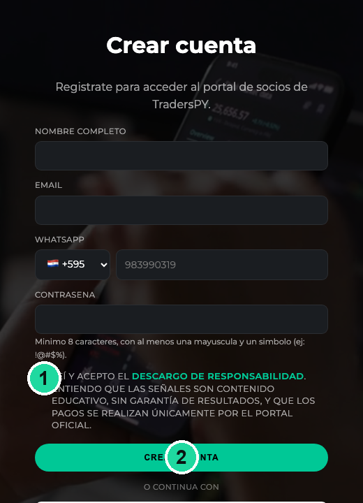 Pantalla de registro